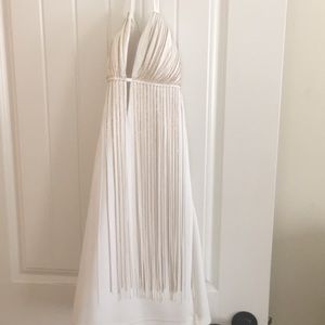 Cocktail dress w gold and white chain and fringe